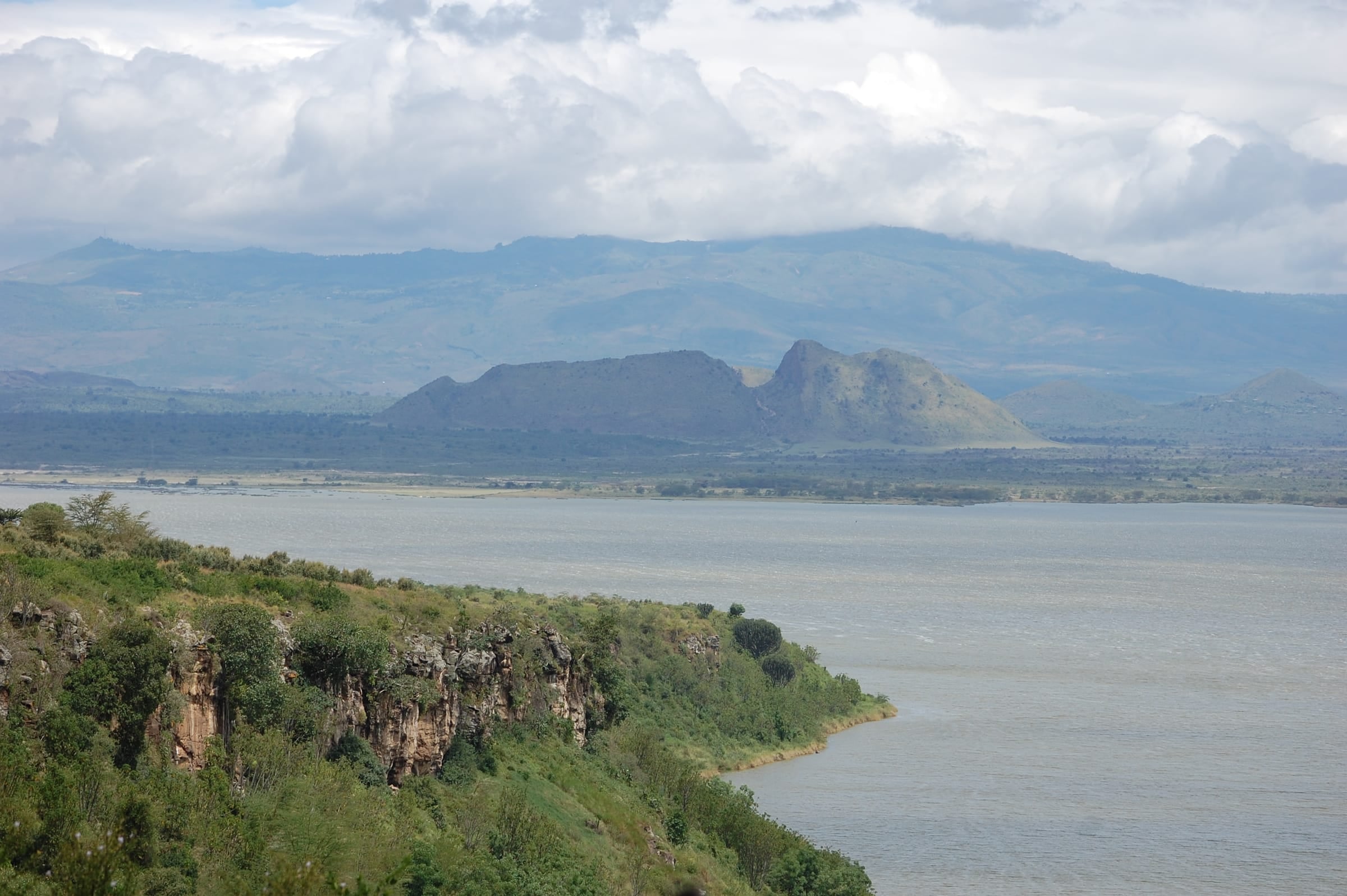The Sleeping Warrior hill rising beyond the shore of Lake Elmenteita